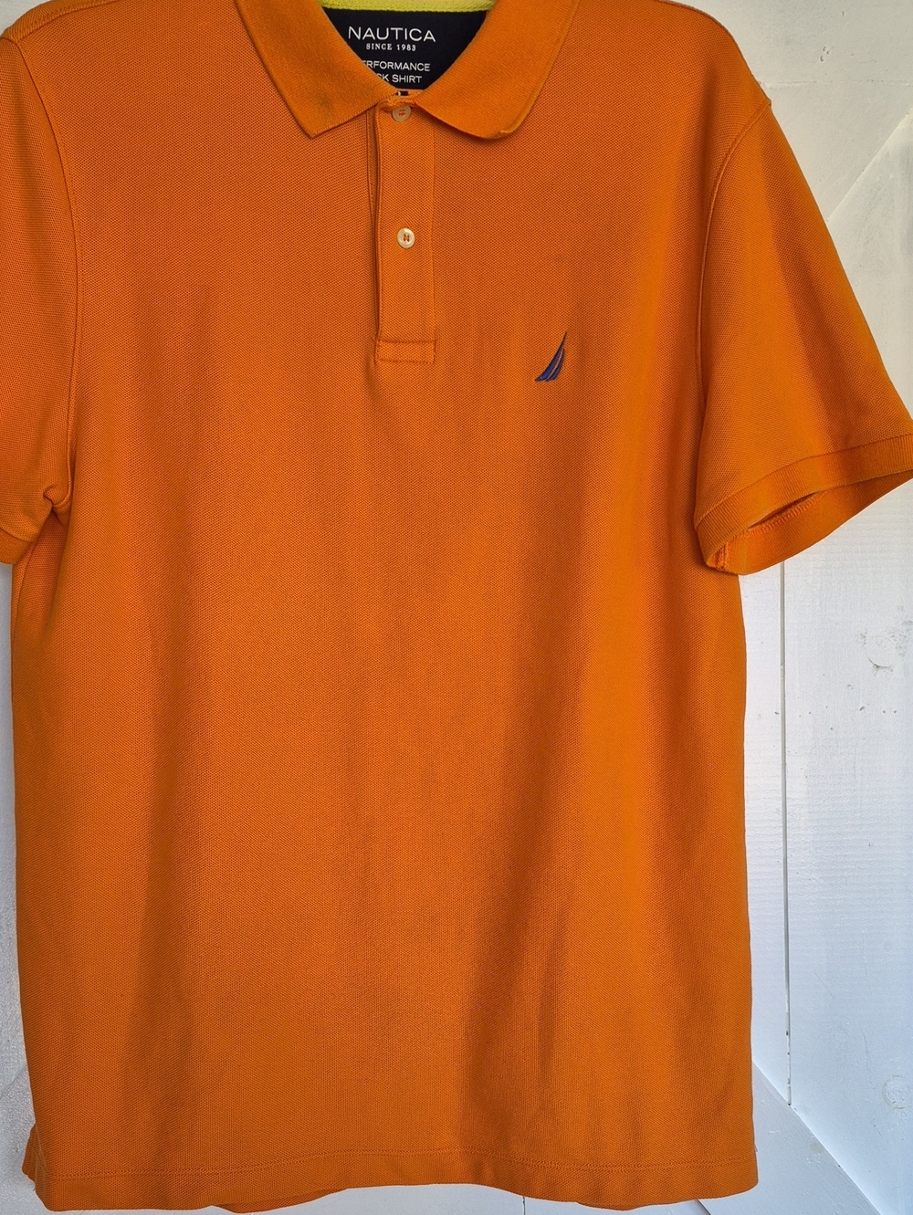 Nautica Orange Polo with Navy Sail Embroidery